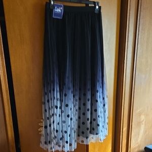 Black Ombre Polka Dot Tulle Maxi Skirt with Elastic Waist